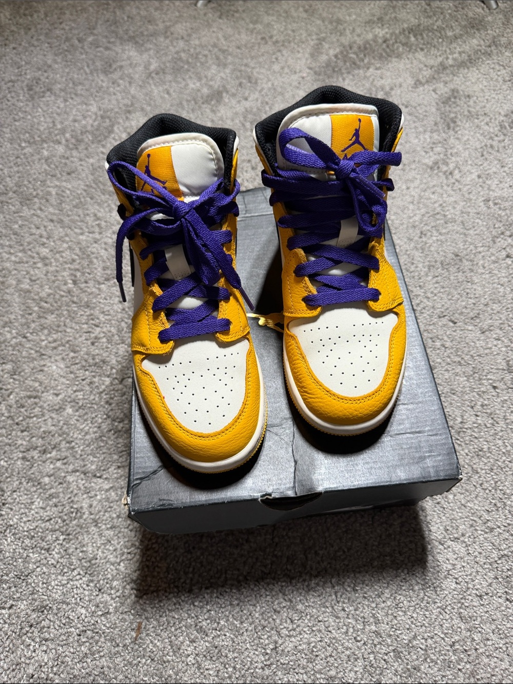 Jordan Yellow, Purple & White High-Top Sneakers